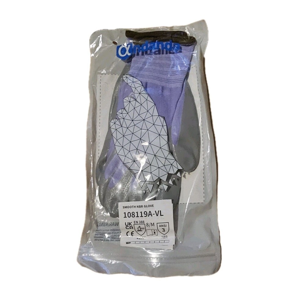 Andanda Smooth NBR Glove 8/M Polyester NBR Industrial 108119A-VL NWT